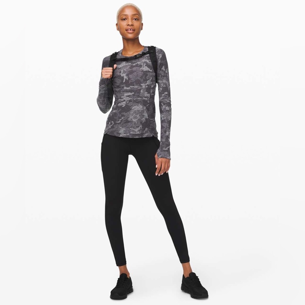Lululemon Runderful Long Sleeve in Incognito Camo HTR Black Size 12.